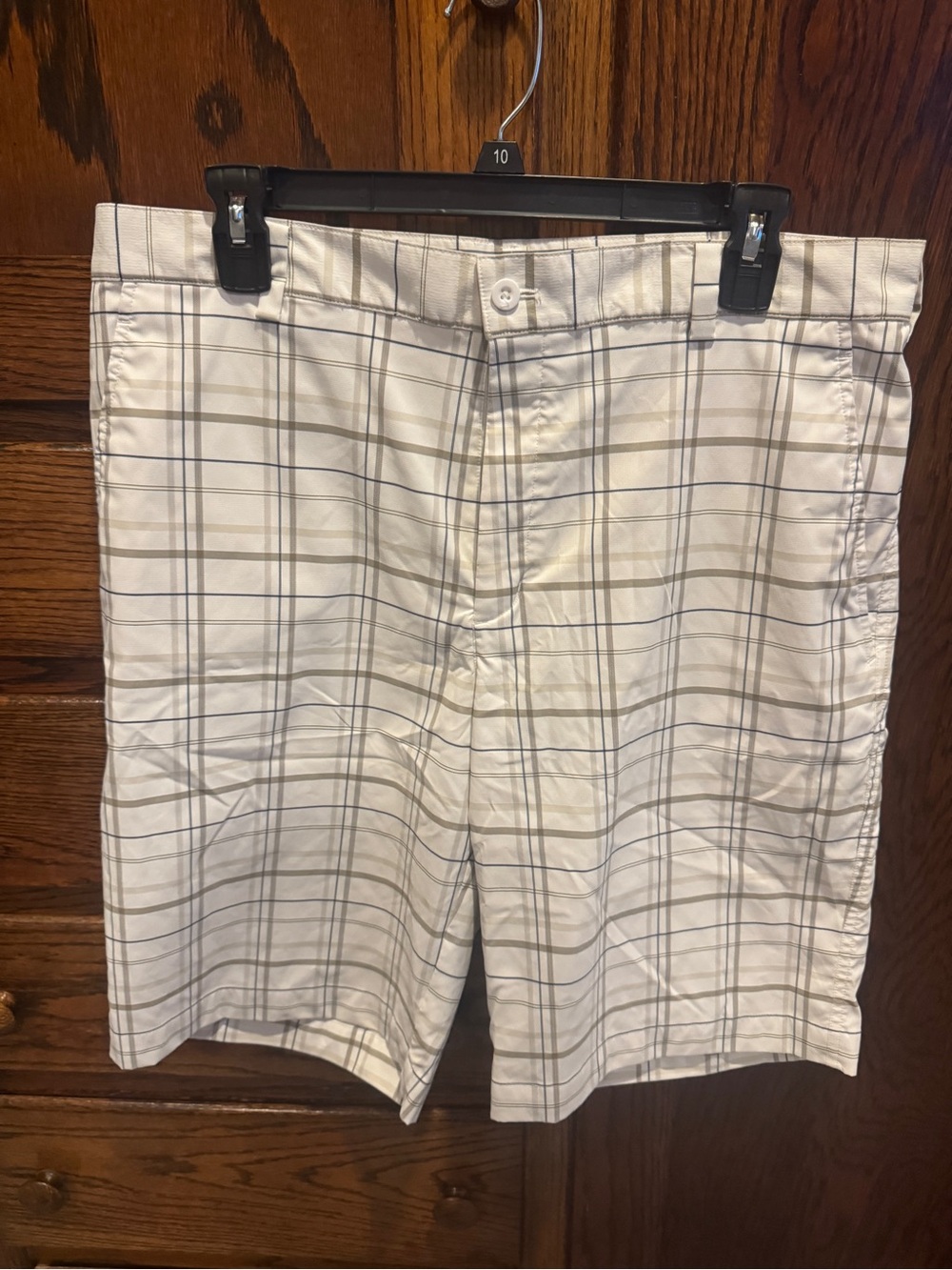 Nike White Plaid Flat-Front Shorts